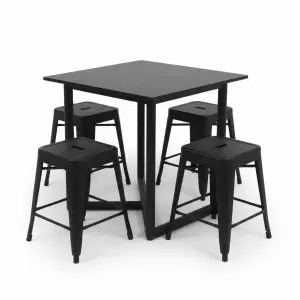 Set Meja Cafe dan Stool Kayu Walnut Kaki Metal Hitam [5]