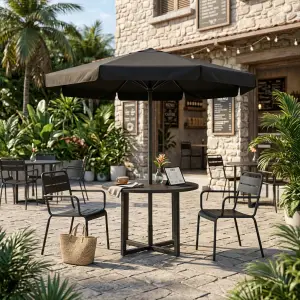 Set Meja Cafe Outdoor Bulat Rangka Besi dengan Payung [4]