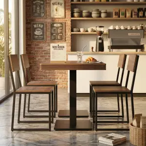 Set Meja Kursi Cafe Industrial Kayu Besi 1 Meja 4 Kursi