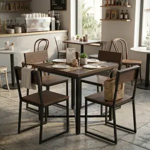 Set Meja Kursi Cafe Industrial Rangka Besi Top Kayu [4]