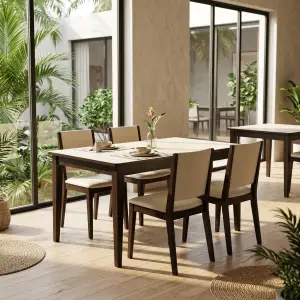 Set Meja Makan Cafe 4 Kursi Rangka Kayu Solid [2]