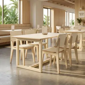Set Meja Makan Cafe Plywood Finishing Doff [4]