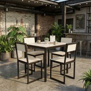 Set Meja Makan Cafe Rangka Besi Finishing Kayu 1 Meja 4 Kursi [2]