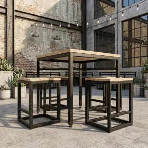 Set Meja Makan Cafe Rangka Besi Hollow Dudukan Plywood [4]