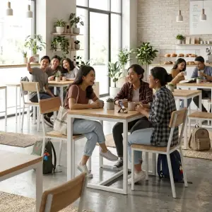 Set Meja Makan Cafe Rangka Besi Top Kayu [5]