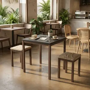 Set Meja Stool Cafe Dua Kursi Finishing Hitam Walnut [4]