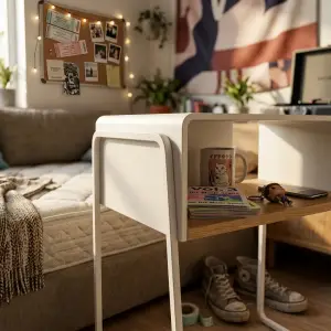 Side Table Besi dengan Rak Kayu Open Shelf [2]