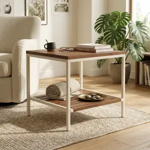 Side Table Besi Kayu Dua Tingkat dengan Rak Bawah [2]