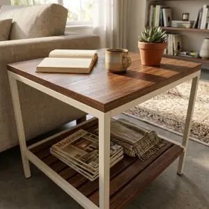 Side Table Besi Kayu Dua Tingkat dengan Rak Bawah [3]