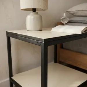 Side Table Besi Rangka Hitam Top Panel Krem Dua Lapis [4]