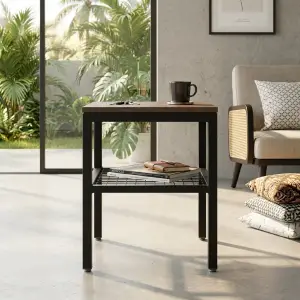 Side Table Industrial Top Kayu Rak Kawat Besi [2]