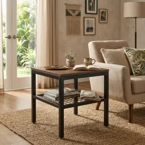Side Table Industrial Top Kayu Rak Kawat Besi [4]