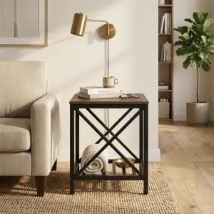 Side Table Industrial X-Frame Top Kayu Rak Besi