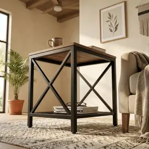 Side Table Industrial X-Frame Top Kayu Rak Besi [2]