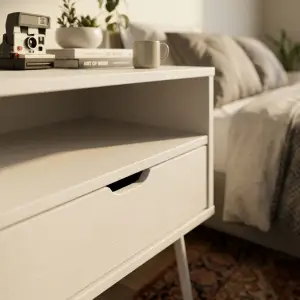 Side Table Kayu 1 Laci Open Shelf Kaki Metal Scandinavian [2]