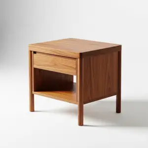 Side Table Kayu Jati 1 Laci Open Shelf Gaya Skandinavian