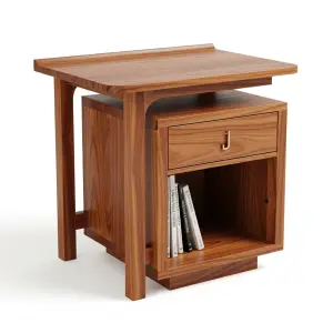 Side Table Kayu Jati dengan Laci dan Rak Terbuka