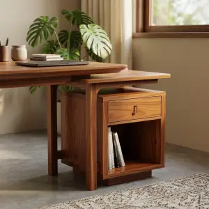 Side Table Kayu Jati dengan Laci dan Rak Terbuka [5]
