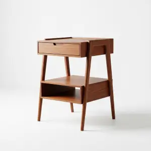 Side Table Kayu Laci 1 Pintu dengan Rak Terbuka Gaya Skandinavia