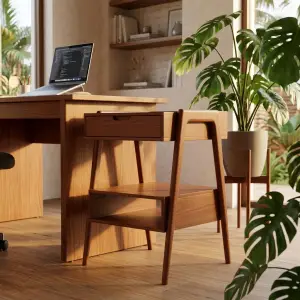 Side Table Kayu Laci 1 Pintu dengan Rak Terbuka Gaya Skandinavia [3]