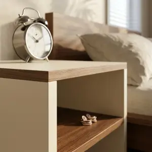 Side Table Open Shelf Dua Tingkat Kombinasi Kayu dan Panel [2]