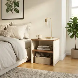 Side Table Open Shelf Dua Tingkat Kombinasi Kayu dan Panel [3]