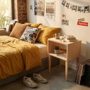 Side Table Open Shelf Kayu Plywood Kaki Lancip [3]