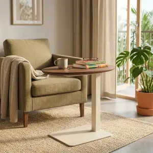 Side Table Oval Top Kayu Walnut Kaki Besi [4]