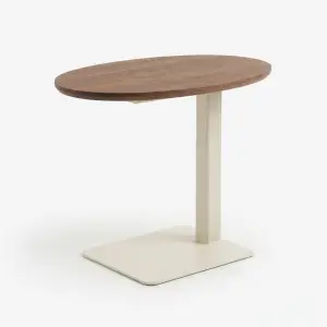 Side Table Oval Top Kayu Walnut Kaki Besi [5]