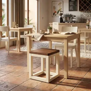 Stool Cafe Kayu Rangka Kotak Dua Tone