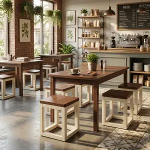 Stool Cafe Kayu Rangka Kotak Dua Tone [3]