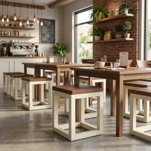 Stool Cafe Kayu Rangka Kotak Dua Tone [4]