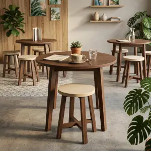 Stool Cafe Kayu Solid Dudukan Bulat