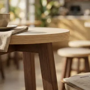 Stool Cafe Kayu Solid Dudukan Bulat [2]