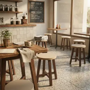 Stool Cafe Kayu Solid Dudukan Bulat [3]