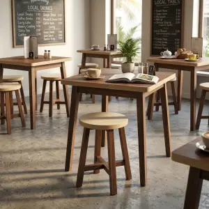 Stool Cafe Kayu Solid Dudukan Bulat [4]