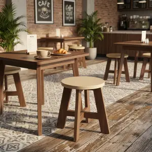 Stool Cafe Kayu Solid Kaki A-Frame Seat Bulat