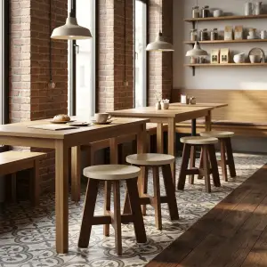 Stool Cafe Kayu Solid Kaki A-Frame Seat Bulat [2]