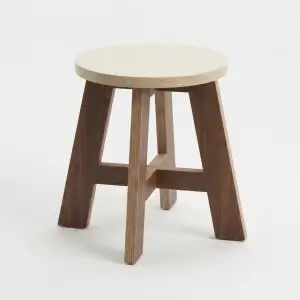 Stool Cafe Kayu Solid Kaki A-Frame Seat Bulat [5]