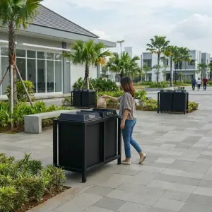Tempat Sampah Dua Kompartemen Besi Powder Coat Hitam [2]