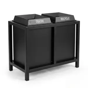 Tempat Sampah Dua Kompartemen Besi Powder Coat Hitam [5]