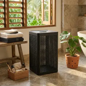 Tempat Sampah Perforated Metal Motif Grid dengan Tutup [4]