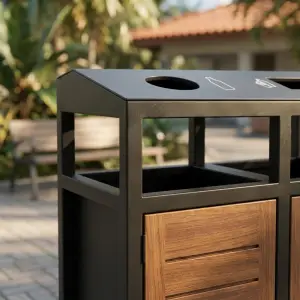 Tempat Sampah Pilah 3 Kompartemen Rangka Besi Finishing Kayu [5]