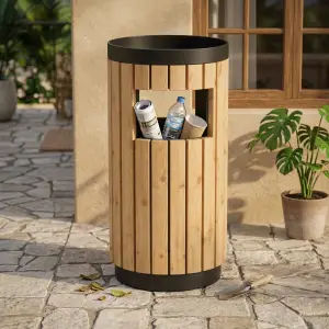 Tempat Sampah Silinder Outdoor Rangka Metal Pelapis Kayu [4]