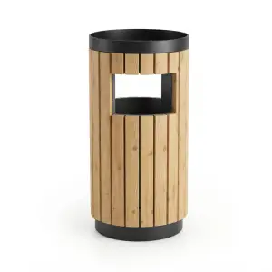 Tempat Sampah Silinder Outdoor Rangka Metal Pelapis Kayu [5]