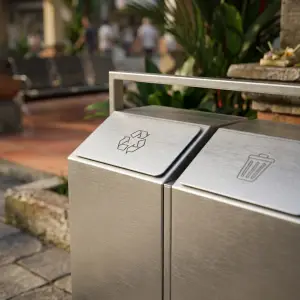 Tempat Sampah Stainless Steel Rangka Terbuka Tutup Miring [5]