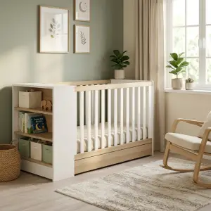 Tempat Tidur Bayi dengan Rak Penyimpanan Samping