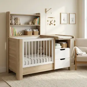 Tempat Tidur Bayi dengan Rak Penyimpanan Terintegrasi [3]