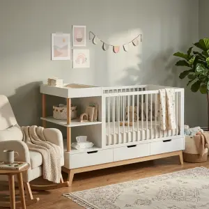 Tempat Tidur Bayi Scandinavian dengan Rak Open Shelf dan Laci Penyimpanan [4]