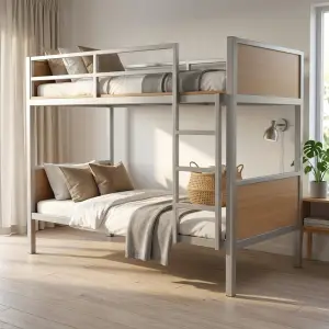 Tempat Tidur Susun Rangka Besi Panel Kayu [3]